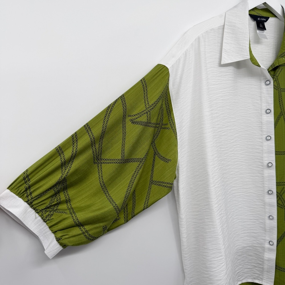 Ali Miles Top Shirt Blouse Size 1X Hi Low 3/4 Sleeves Color Block Abstract Artsy - Picture 9 of 15